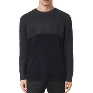 ALLSAINTS Kelm Crewneck Wool Cashmere Blend Oversized Gray Black Sweater Mens XS